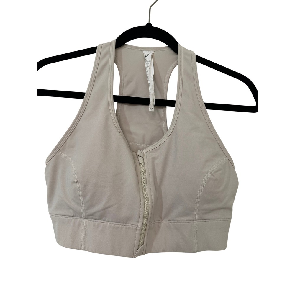 Fabletics Womens Beige Front Zip Racerback Sports Bra Size M Activewear Gym